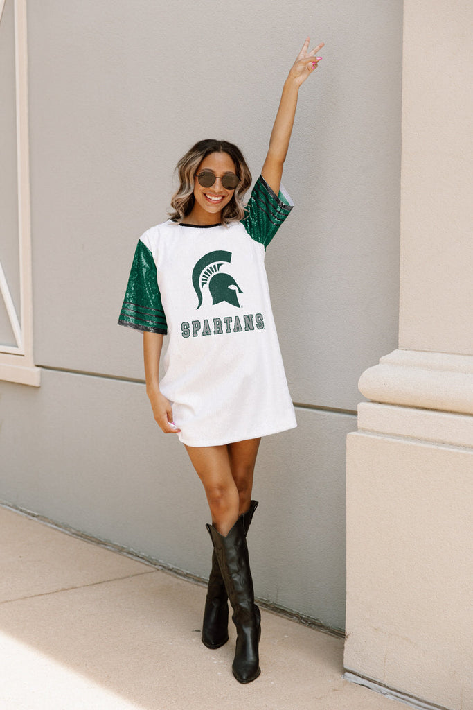 MICHIGAN STATE SPARTANS CHIC CHAMPS FULL SEQUIN JERSEY DRESS