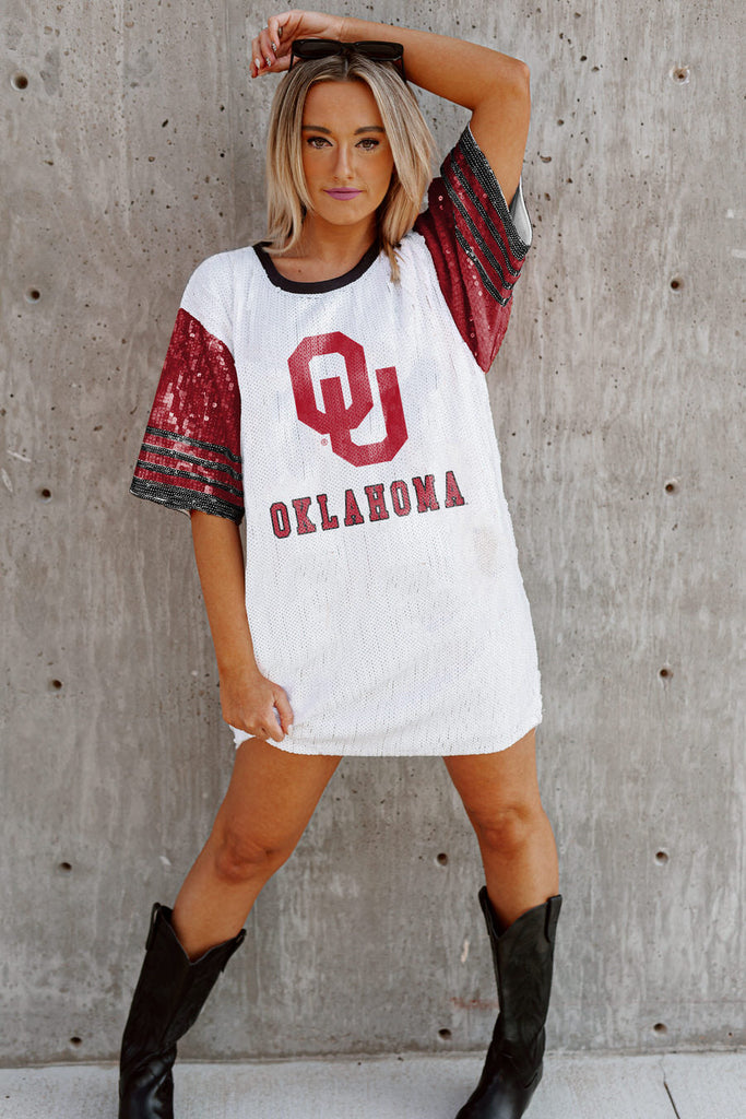 OKLAHOMA SOONERS CHIC CHAMPS FULL SEQUIN JERSEY DRESS