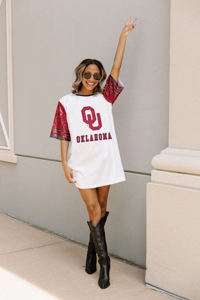 OKLAHOMA SOONERS CHIC CHAMPS FULL SEQUIN JERSEY DRESS