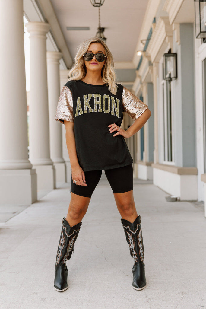 AKRON ZIPS SHINE ON SEQUIN SLEEVE DETAIL TOP