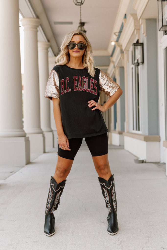 BOSTON COLLEGE EAGLES SHINE ON SEQUIN SLEEVE DETAIL TOP