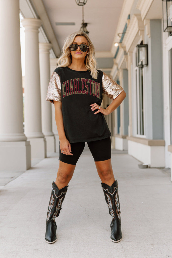 CHARLESTON COUGARS SHINE ON SEQUIN SLEEVE DETAIL TOP
