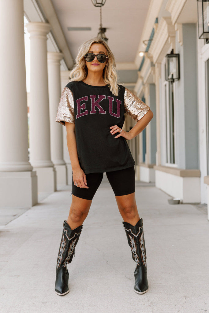 EASTERN KENTUCKY COLONELS SHINE ON SEQUIN SLEEVE DETAIL TOP