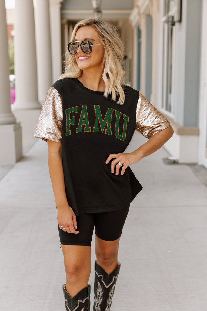 FLORIDA A&M RATTLERS SHINE ON SEQUIN SLEEVE DETAIL TOP