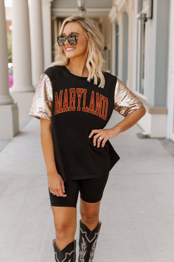 MARYLAND TERRAPINS SHINE ON SEQUIN SLEEVE DETAIL TOP