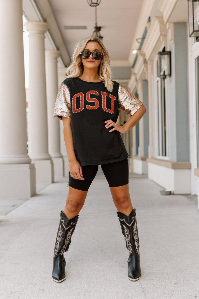OREGON STATE BEAVERS SHINE ON SEQUIN SLEEVE DETAIL TOP