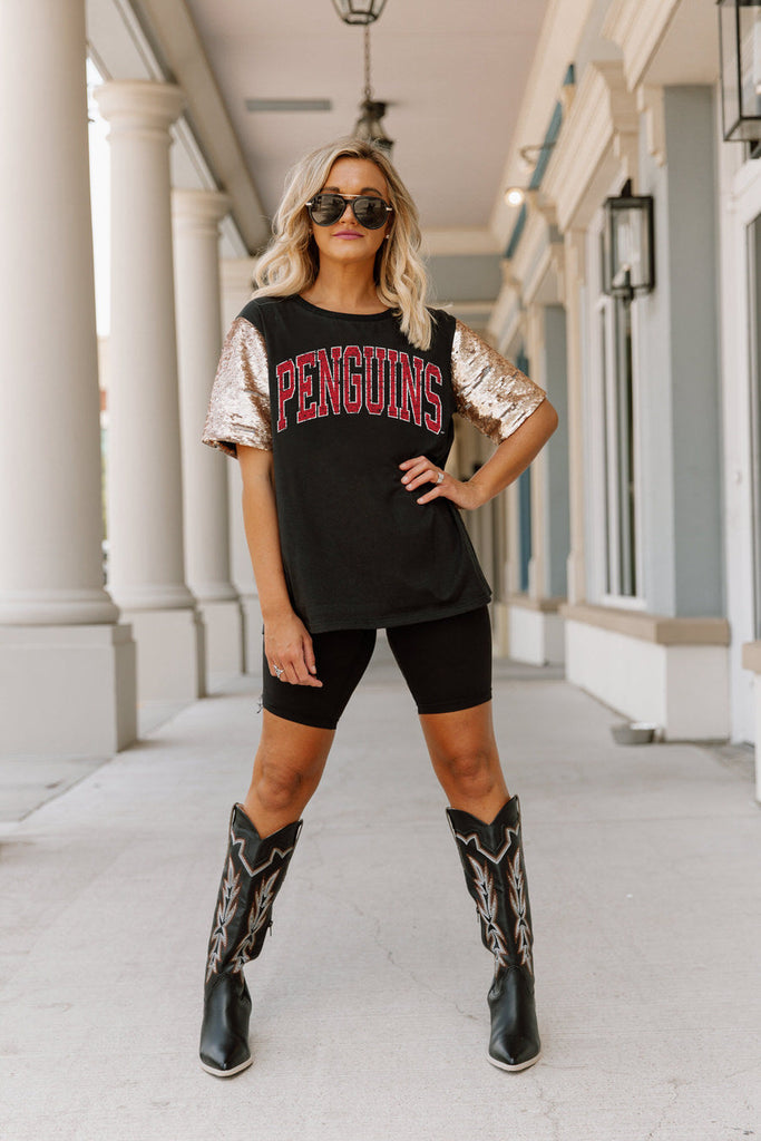 YOUNGSTOWN STATE PENGUINS SHINE ON SEQUIN SLEEVE DETAIL TOP