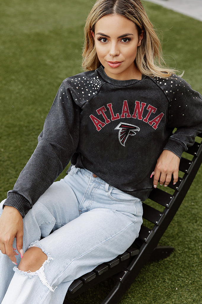 ATLANTA FALCONS TOUCHDOWN FRENCH TERRY VINTAGE WASH STUDDED SHOULDER DETAIL LONG SLEEVE PULLOVER