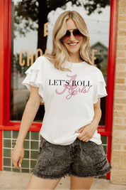 ALABAMA CRIMSON TIDE LET'S GO FLUTTER SLEEVE CREWNECK TOP