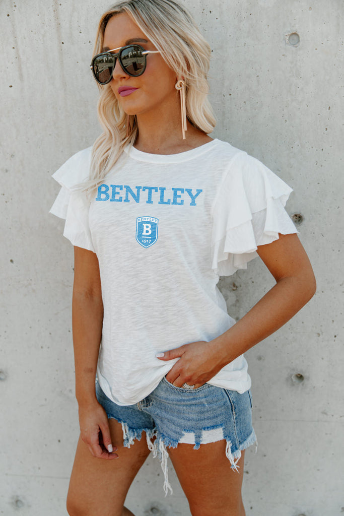 BENTLEY FALCONS ALL IN TO WIN FLUTTER SLEEVE CREWNECK TOP