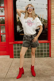 OKLAHOMA SOONERS LET'S GO FLUTTER SLEEVE CREWNECK TOP