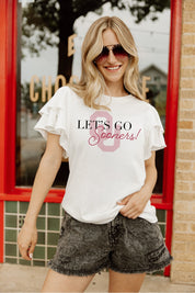 OKLAHOMA SOONERS LET'S GO FLUTTER SLEEVE CREWNECK TOP