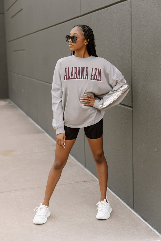 ALABAMA A&M BULLDOGS GUESS WHO'S BACK SEQUIN YOKE PULLOVER