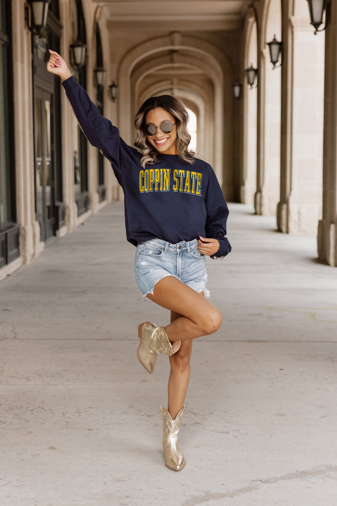 COPPIN STATE EAGLES GUESS WHO'S BACK SEQUIN YOKE PULLOVER