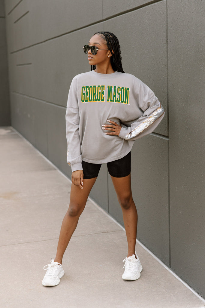 GEORGE MASON PATRIOTS GUESS WHO'S BACK SEQUIN YOKE PULLOVER