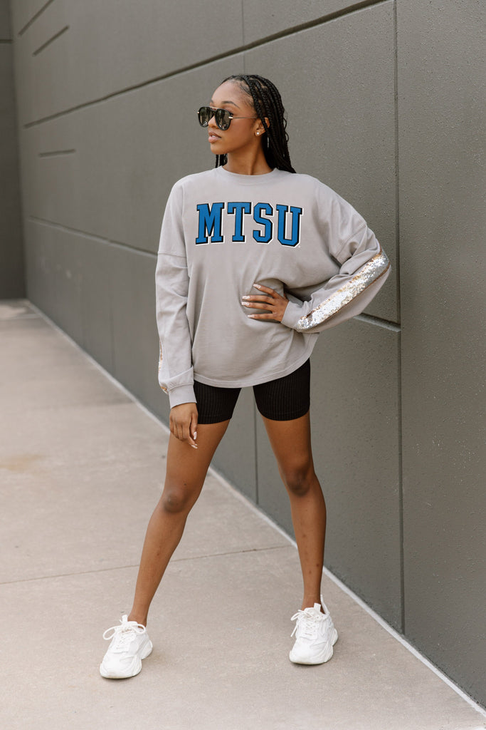 MIDDLE TENNESSEE STATE BLUE RAIDERS GUESS WHO'S BACK SEQUIN YOKE PULLOVER