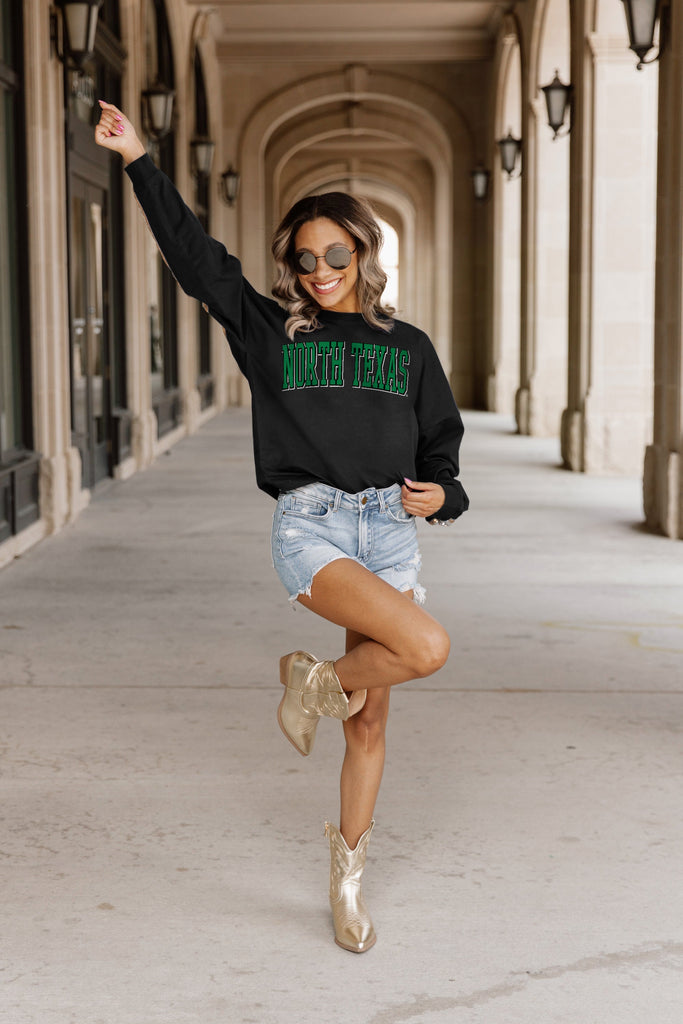 NORTH TEXAS MEAN GREEN GUESS WHO'S BACK SEQUIN YOKE PULLOVER