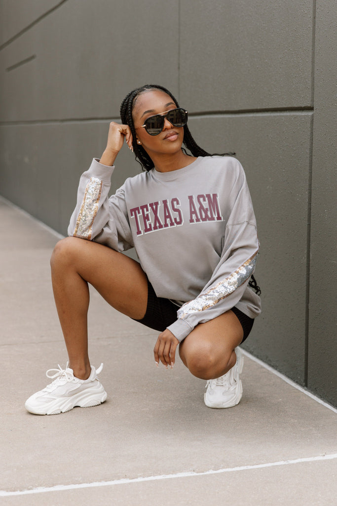 TEXAS A&M AGGIES GUESS WHO'S BACK SEQUIN YOKE PULLOVER