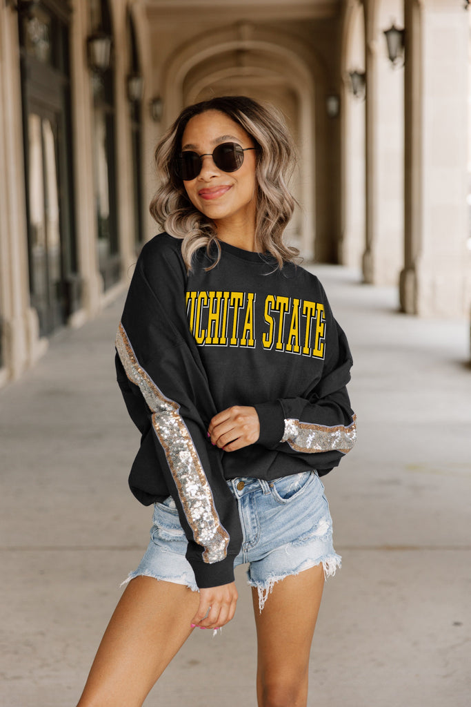 WICHITA STATE SHOCKERS GUESS WHO'S BACK SEQUIN YOKE PULLOVER