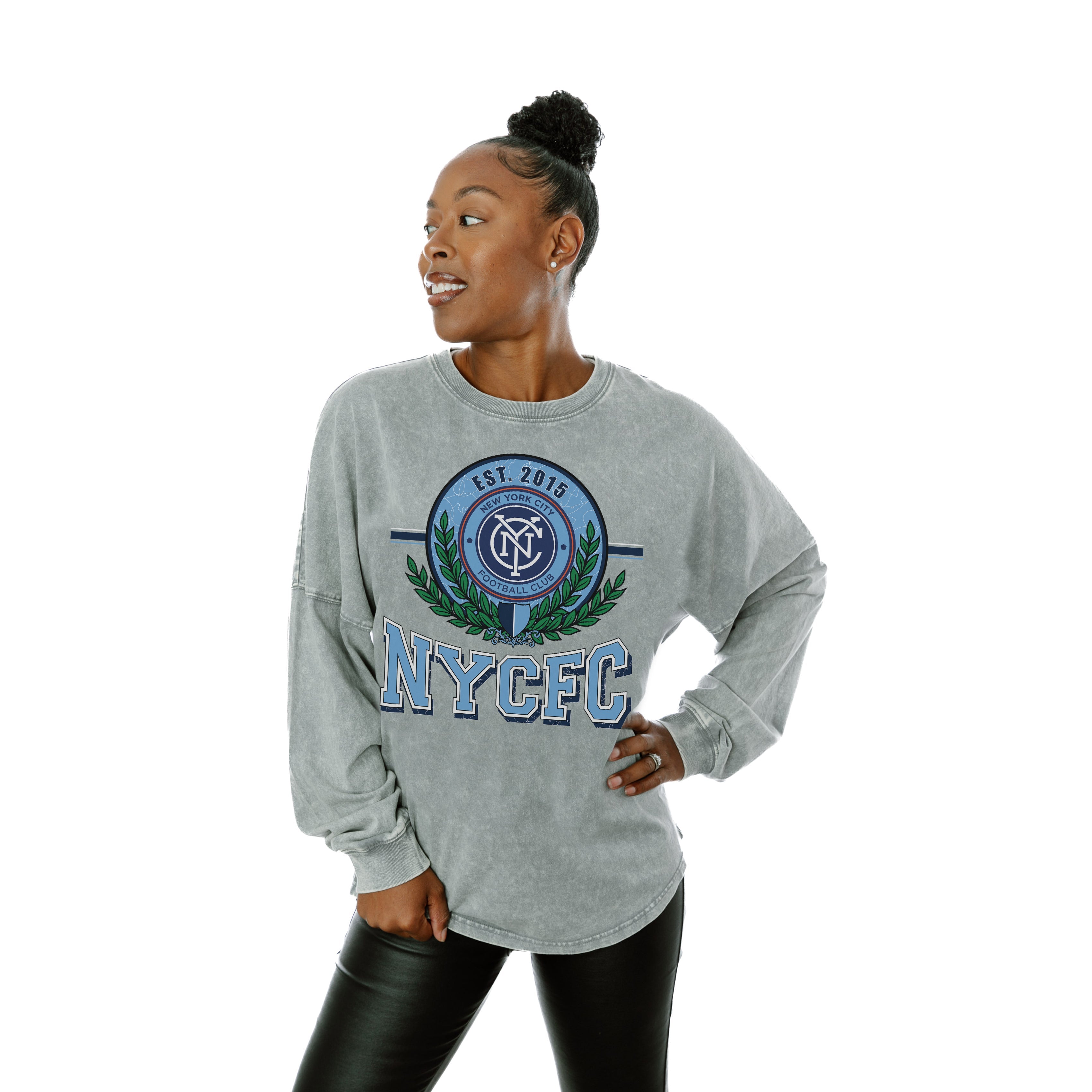 Grey NEW YORK CITY FC GOAL ORIENTED FADED WASH PULLOVER - Front View | Gameday Couture - SOHO