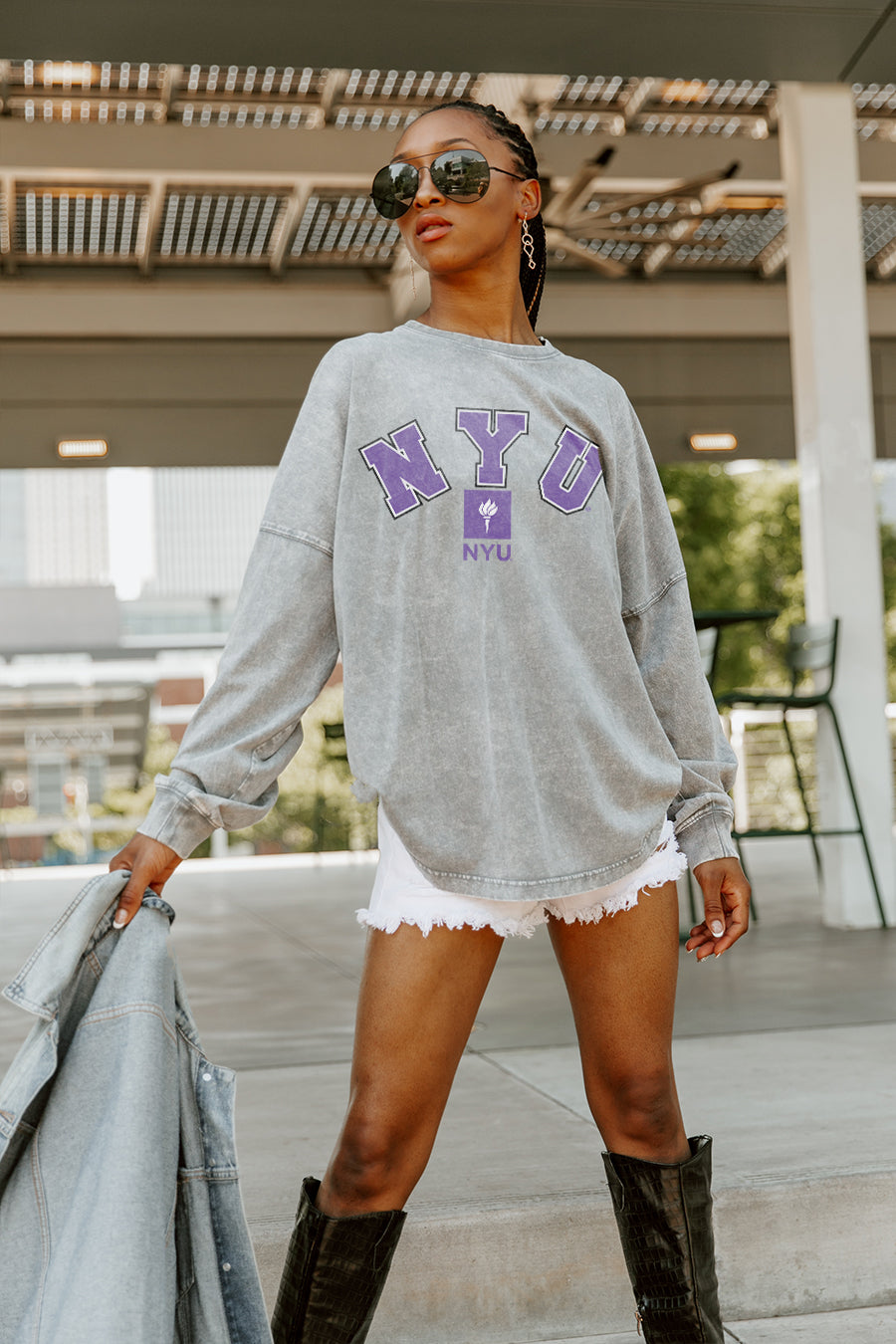 NEW YORK UNIVERSITY VIOLETS Play The Game Faded Wash Pullover