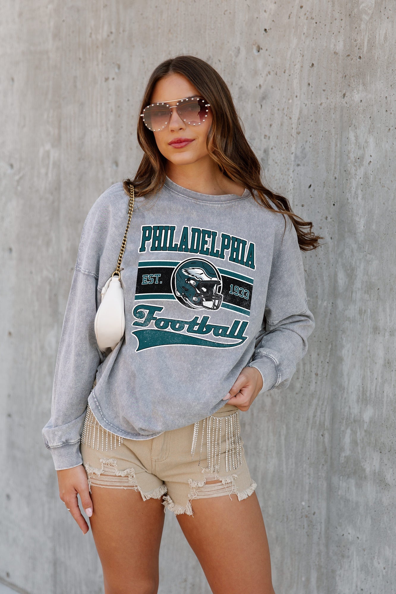 GC x NFL Philadelphia Eagles No Timeouts Faded Wash Pullover S / Grey