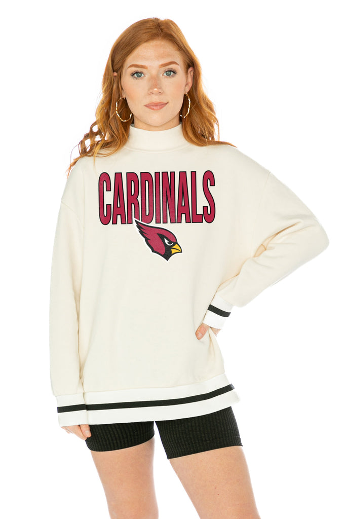 ARIZONA CARDINALS END ZONE ENVY MOCK NECK FLEECE LONG SLEEVE PULLOVER WITH STRIPED STRETCH CUFF AND WAISTBAND