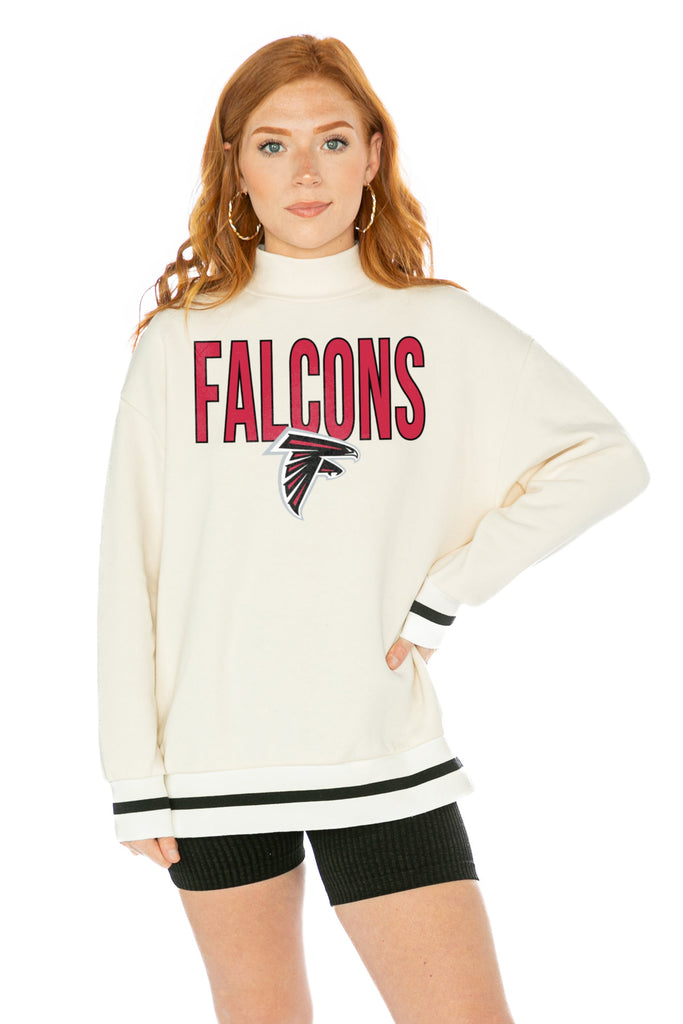 ATLANTA FALCONS END ZONE ENVY MOCK NECK FLEECE LONG SLEEVE PULLOVER WITH STRIPED STRETCH CUFF AND WAISTBAND