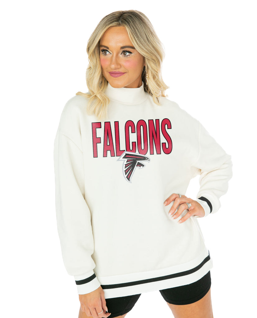 ATLANTA FALCONS END ZONE ENVY MOCK NECK FLEECE LONG SLEEVE PULLOVER WITH STRIPED STRETCH CUFF AND WAISTBAND