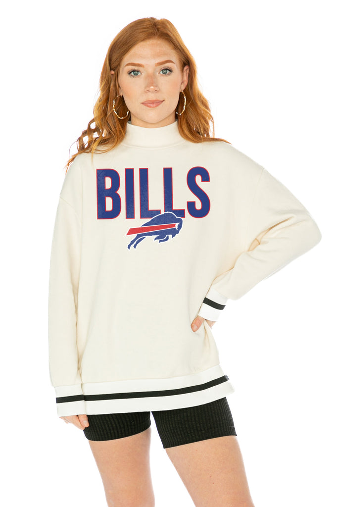 BUFFALO BILLS END ZONE ENVY MOCK NECK FLEECE LONG SLEEVE PULLOVER WITH STRIPED STRETCH CUFF AND WAISTBAND