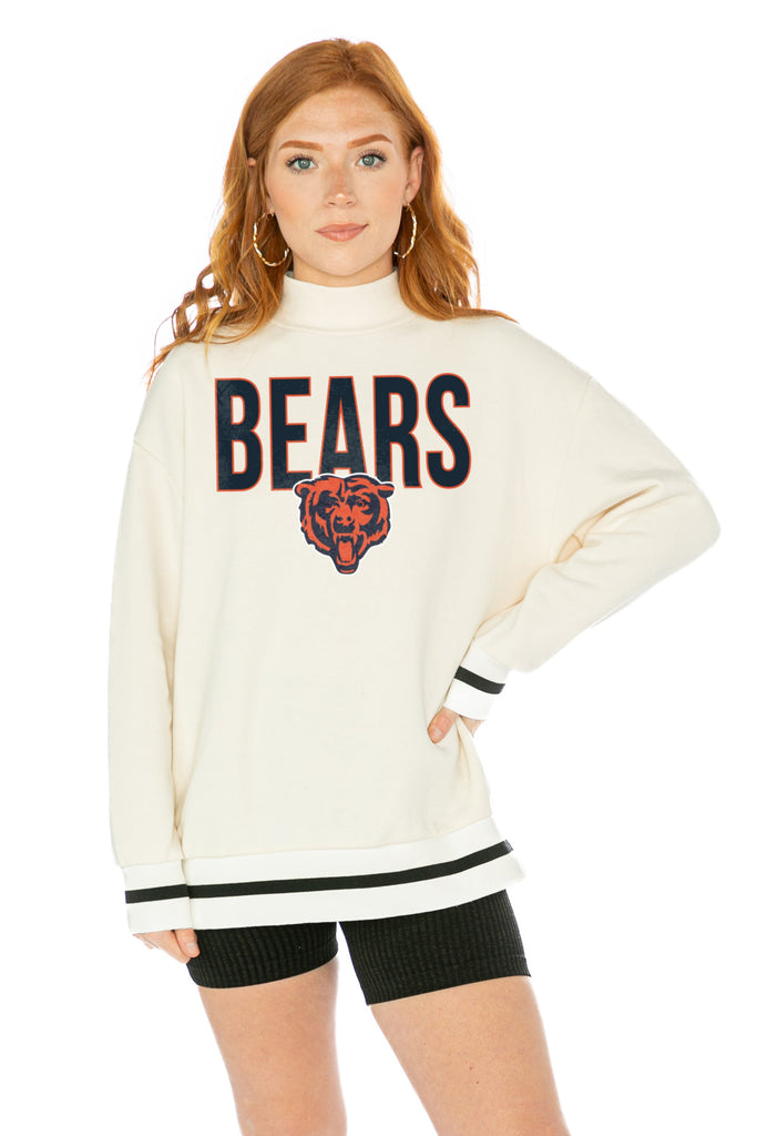 CHICAGO BEARS END ZONE ENVY MOCK NECK FLEECE LONG SLEEVE PULLOVER WITH STRIPED STRETCH CUFF AND WAISTBAND