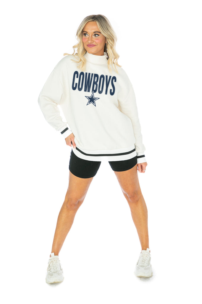 DALLAS COWBOYS END ZONE ENVY MOCK NECK FLEECE LONG SLEEVE PULLOVER WITH STRIPED STRETCH CUFF AND WAISTBAND