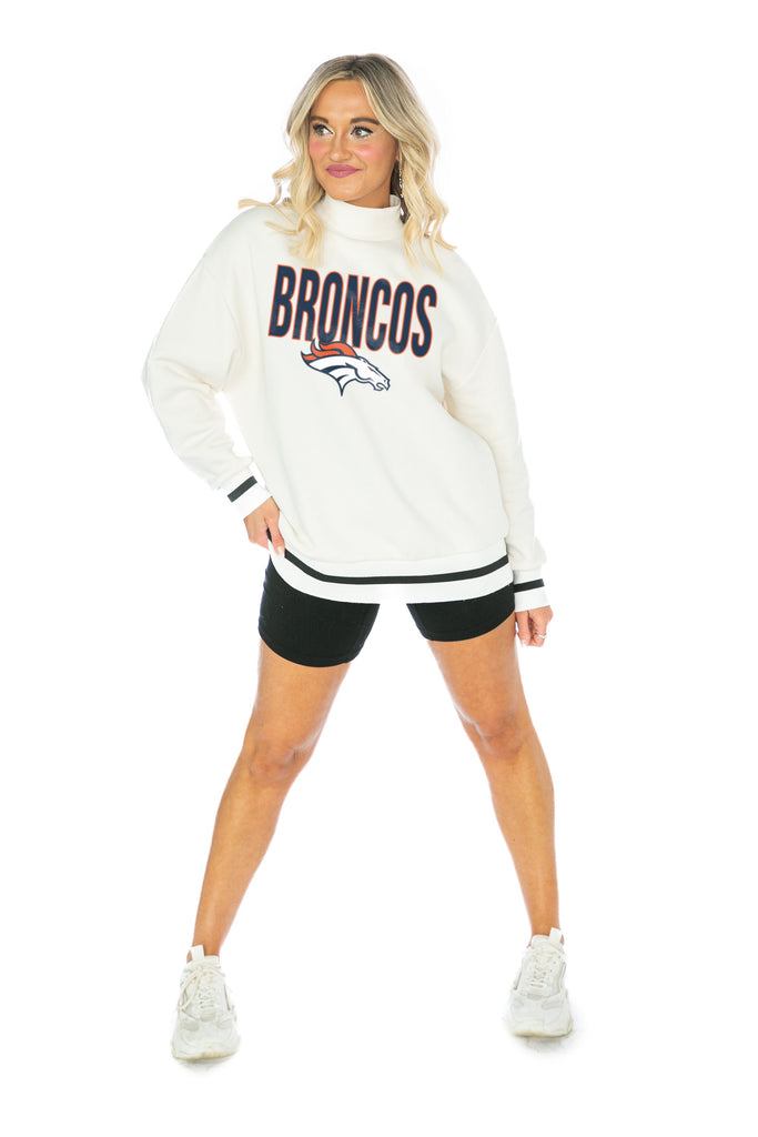 DENVER BRONCOS END ZONE ENVY MOCK NECK FLEECE LONG SLEEVE PULLOVER WITH STRIPED STRETCH CUFF AND WAISTBAND
