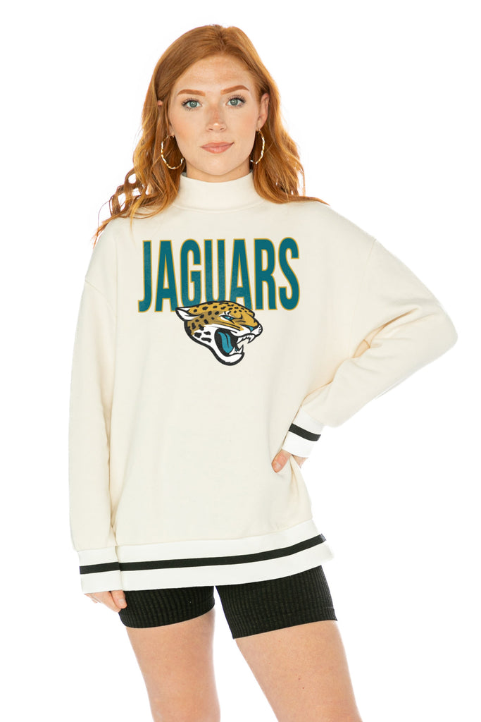JACKSONVILLE JAGUARS END ZONE ENVY MOCK NECK FLEECE LONG SLEEVE PULLOVER WITH STRIPED STRETCH CUFF AND WAISTBAND