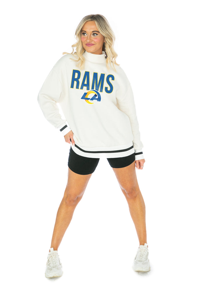 LOS ANGELES RAMS END ZONE ENVY MOCK NECK FLEECE LONG SLEEVE PULLOVER WITH STRIPED STRETCH CUFF AND WAISTBAND