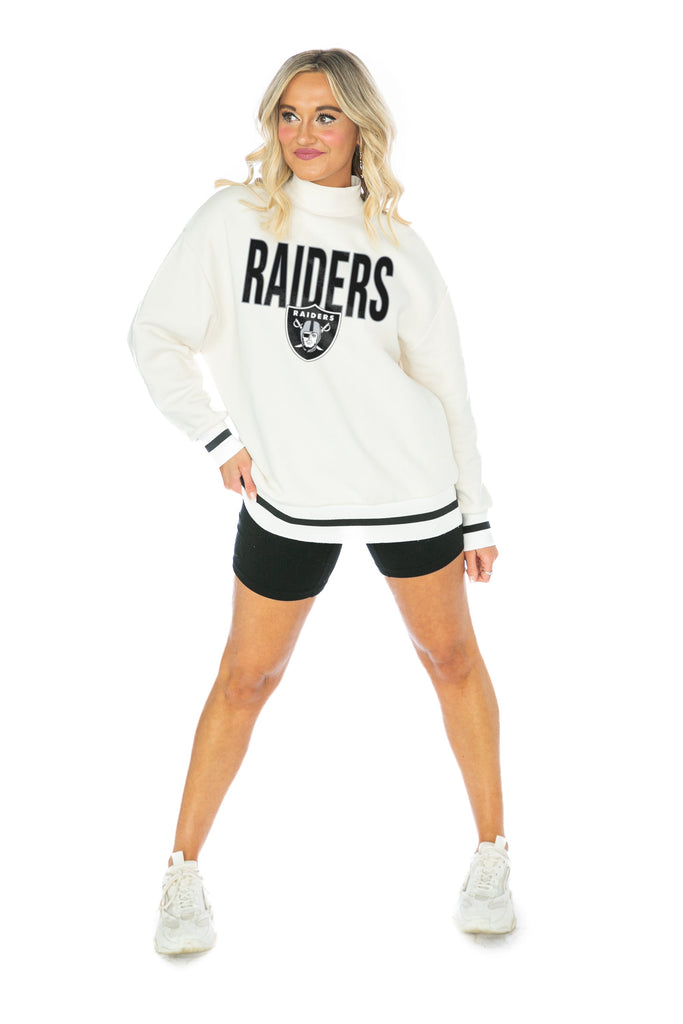 LAS VEGAS RAIDERS END ZONE ENVY MOCK NECK FLEECE LONG SLEEVE PULLOVER WITH STRIPED STRETCH CUFF AND WAISTBAND