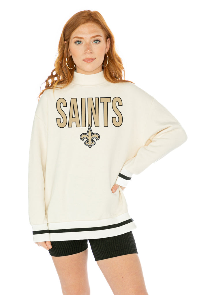NEW ORLEANS SAINTS END ZONE ENVY MOCK NECK FLEECE LONG SLEEVE PULLOVER WITH STRIPED STRETCH CUFF AND WAISTBAND