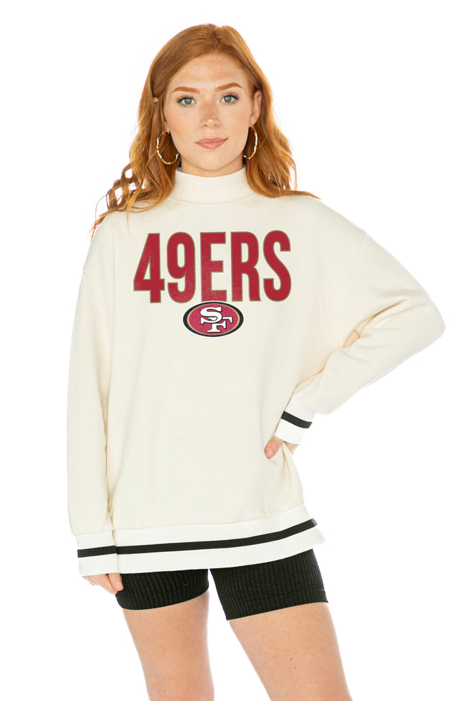 SAN FRANCISCO 49ERS END ZONE ENVY MOCK NECK FLEECE LONG SLEEVE PULLOVER WITH STRIPED STRETCH CUFF AND WAISTBAND