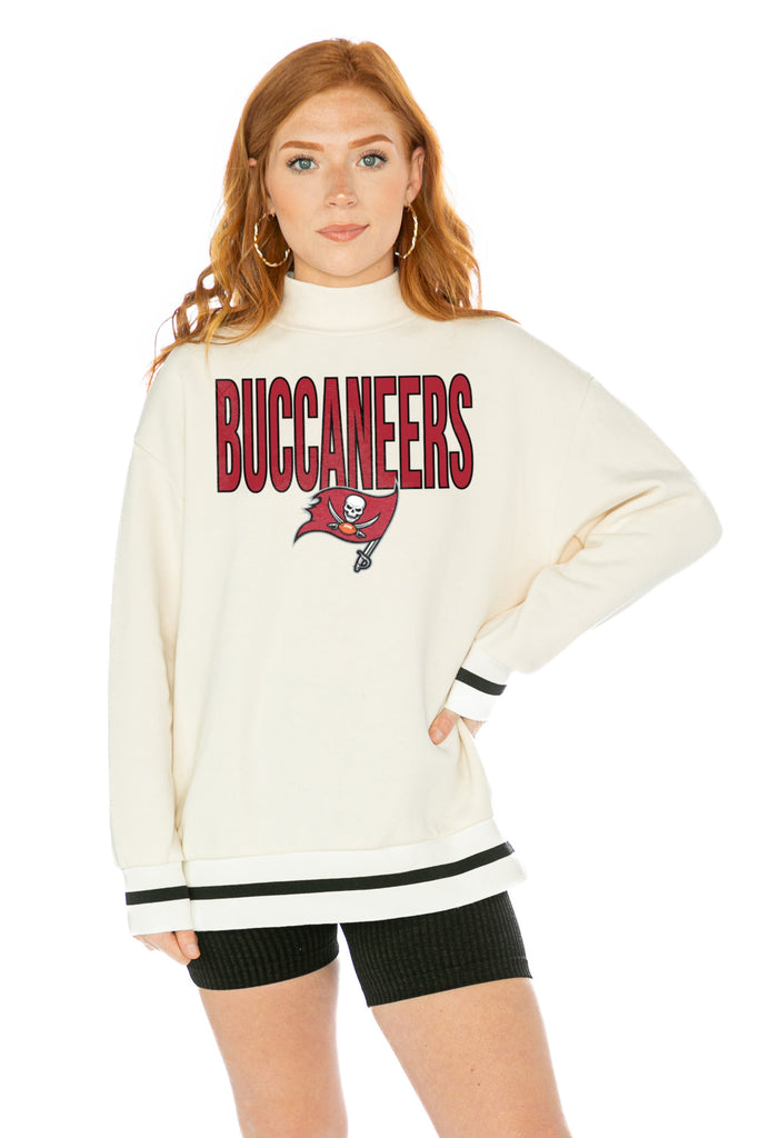 TAMPA BAY BUCCANEERS END ZONE ENVY MOCK NECK FLEECE LONG SLEEVE PULLOVER WITH STRIPED STRETCH CUFF AND WAISTBAND