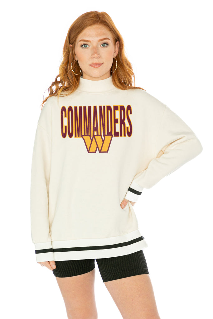 WASHINGTON COMMANDERS END ZONE ENVY MOCK NECK FLEECE LONG SLEEVE PULLOVER WITH STRIPED STRETCH CUFF AND WAISTBAND