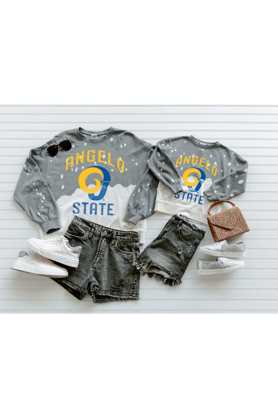 ANGELO STATE RAMS UPCYCLE AND VINTAGE FADED WASH CREWNECK PULLOVER-