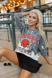 CLEVELAND BROWNS COIN TOSS LONG SLEEVE FRENCH TERRY CREWNECK PULLOVER