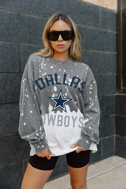 Grey Dallas Cowboys Coin Toss French Terry Pullover - On-Model Front View Oversized Fit | Gameday Couture - SOHO