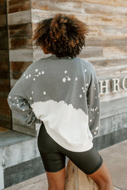 Grey BYU Cougars Upcycle Vintage Faded Wash Pullover - Back View Bleach Splatter Detail | Gameday Couture - SOHO