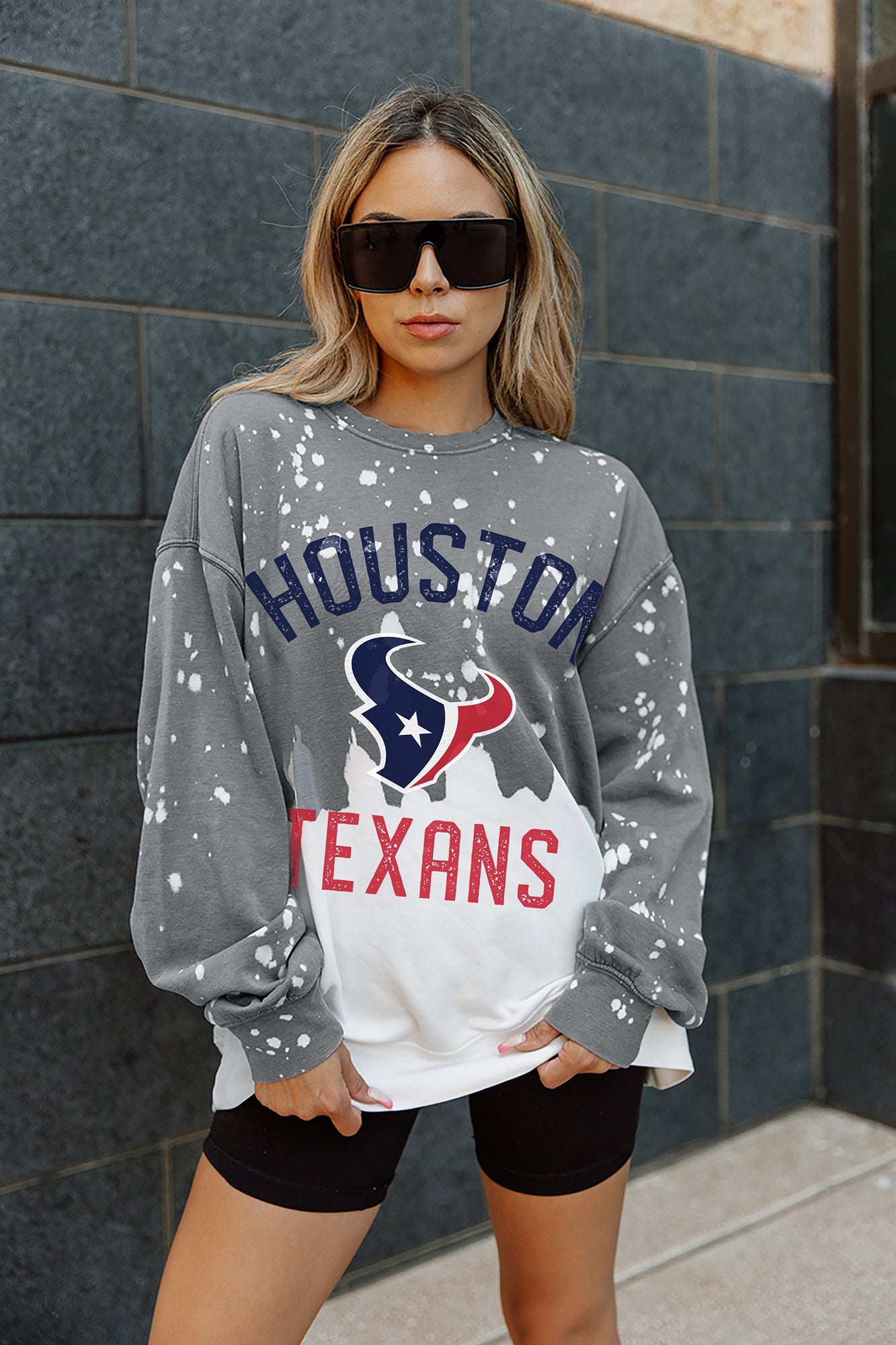 HOUSTON TEXANS COIN TOSS LONG SLEEVE FRENCH TERRY CREWNECK PULLOVER