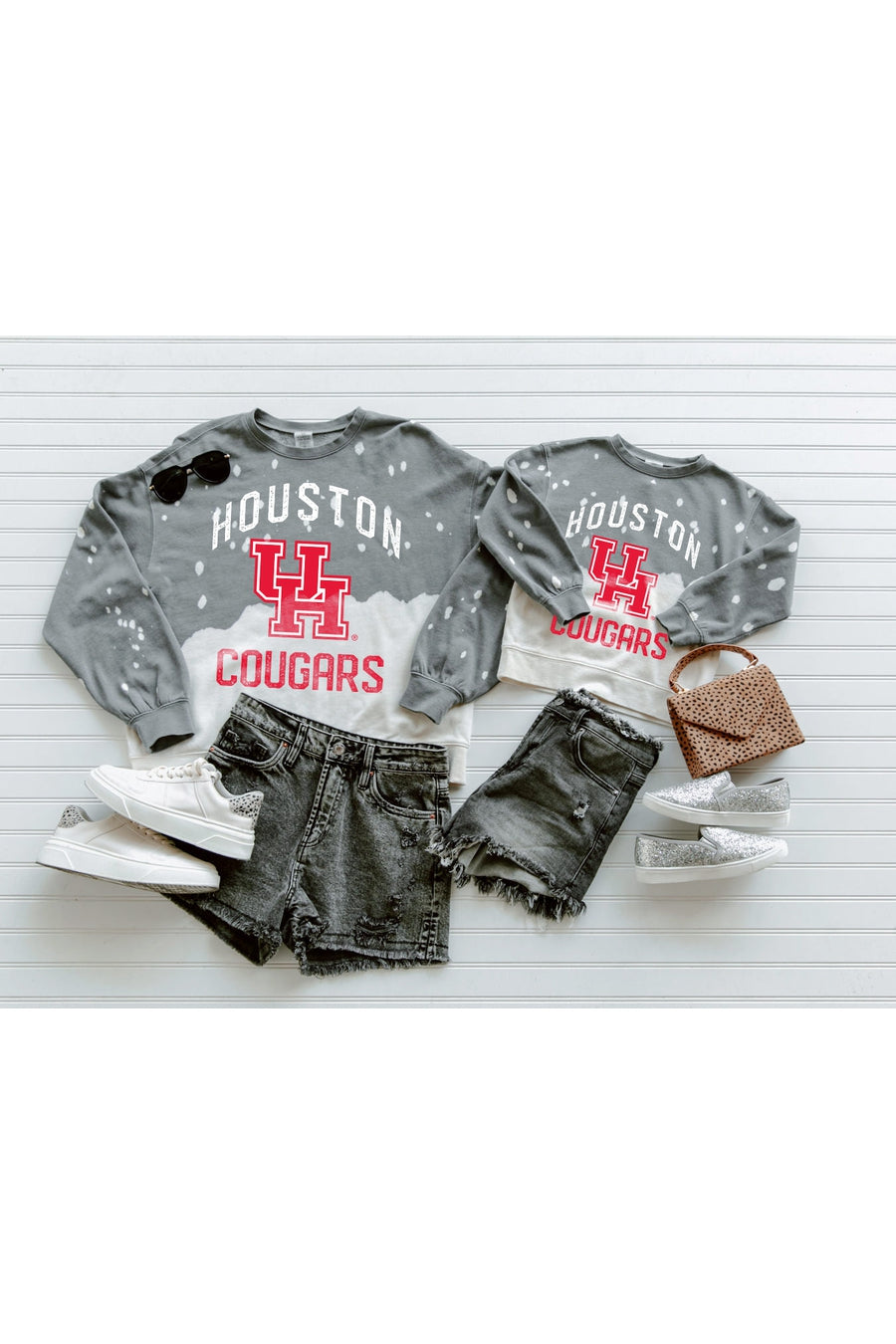 HOUSTON COUGARS Upcycle And Vintage Faded Wash Pullover-