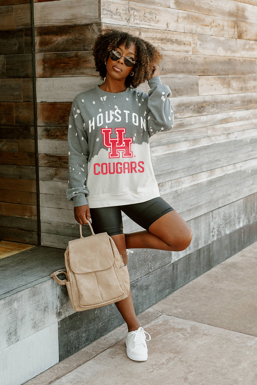 HOUSTON COUGARS Upcycle And Vintage Faded Wash Pullover-