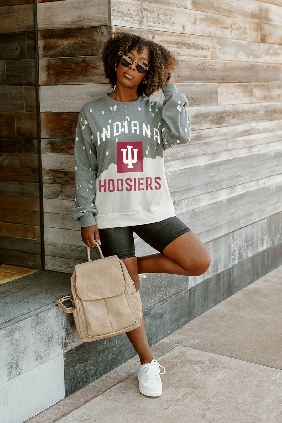 INDIANA HOOSIERS Upcycle And Vintage Faded Wash Pullover-