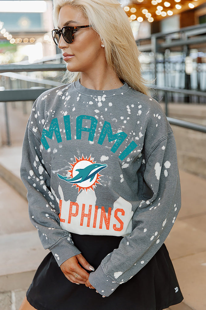 MIAMI DOLPHINS COIN TOSS LONG SLEEVE FRENCH TERRY CREWNECK PULLOVER