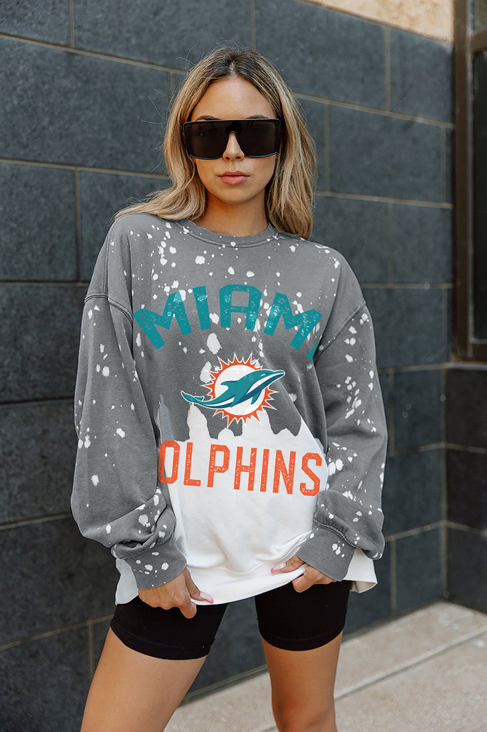 MIAMI DOLPHINS COIN TOSS LONG SLEEVE FRENCH TERRY CREWNECK PULLOVER